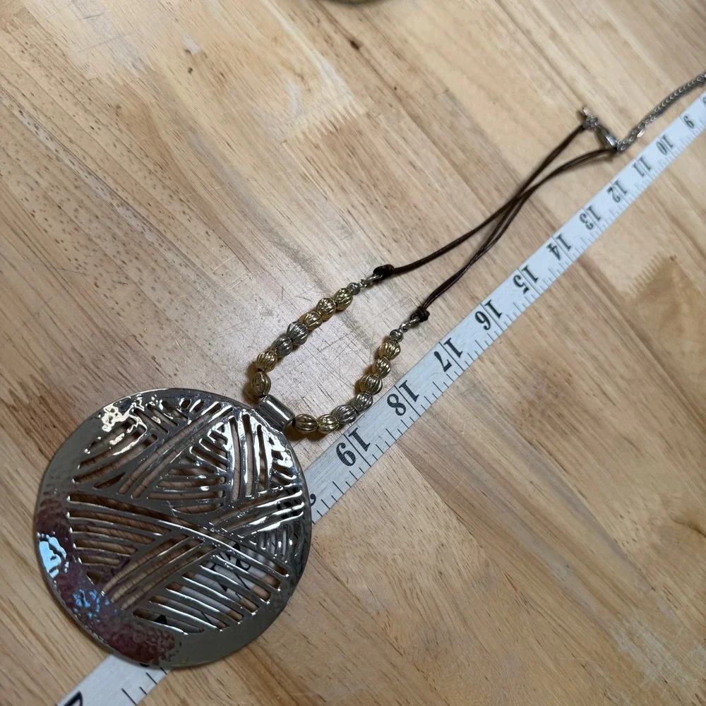 Boho Tribal Geometric‎ Statement Chico's Mixed Metal Cord Pendant Necklace